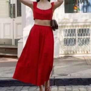 Reformation Teya Linen Two Piece In Cherry, size 2, brand new, never worn.